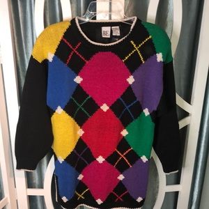 Vintage 90s Color Block Argyle Tunic Sweater